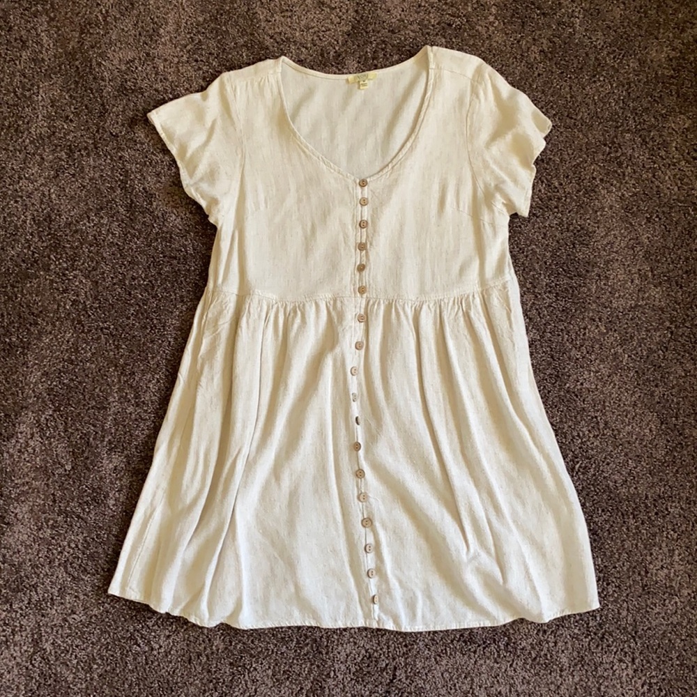Boutique Short Sleeve V-Neck Button Down Tan Mini Dress